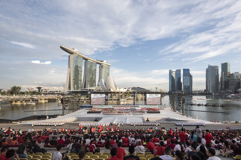 ASOLIDPLAN's design of the stage for the National Day celebrations in 2018 at Marina Bay